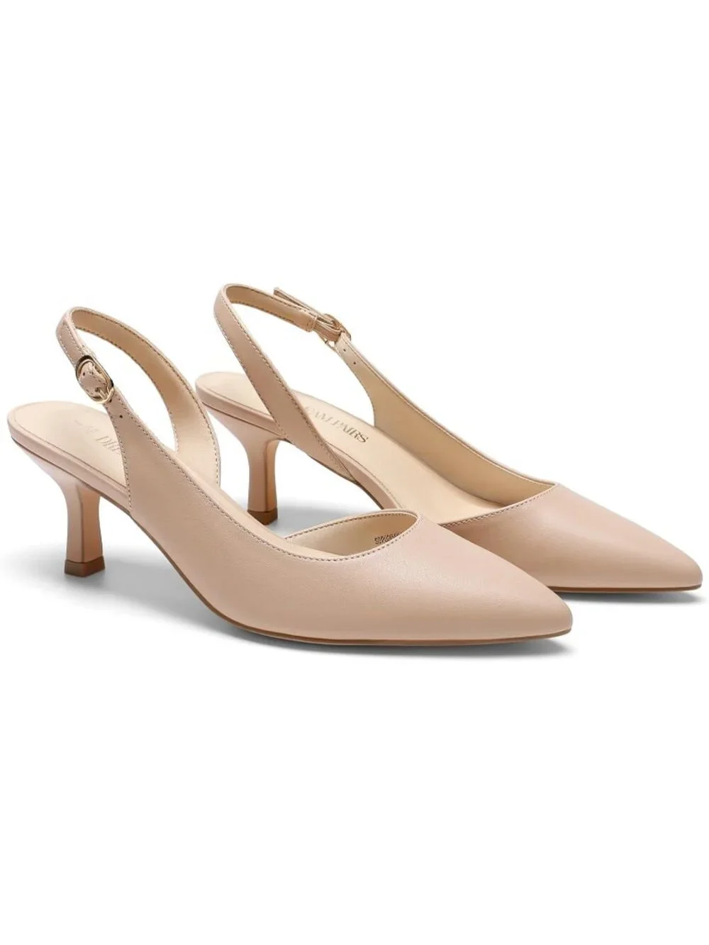 Womens Nude Faux Leather Kitten Slingback Low Heels Casual Dress Shoes Pumps